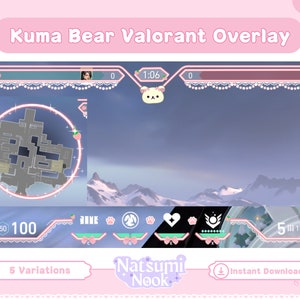 Kuma White Bear Pink Valorant Overlay | HUD Customizable Valorant Game | Pink Bear Cute Stream Overlay Twitch YouTube | Valorant Emotes