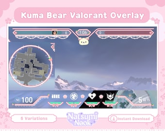 Nakładka na stream Kuma White Bear Valorant: Różowy HUD do gier (pobieranie cyfrowe)