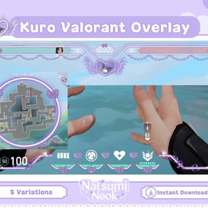 Kurochan Purple Ribbon Valorant Overlay | HUD Customizable Valorant Game | Purple Cute Stream Overlay Twitch OBS YouTube | Valo
