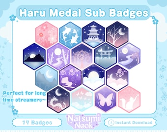 Haru Honor Medals Twitch Sub Badges: Japanese Spring Theme (Digital Download)