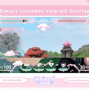 Sakura Cinnamon Valorant Overlay | HUD Customizable Valorant Game | Cute Stream Overlay Twitch OBS YouTube | Valorant Emotes