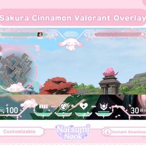 Sakura Cinnamon Valorant Overlay | HUD Customizable Valorant Game | Cute Stream Overlay Twitch OBS YouTube | Valorant Emotes