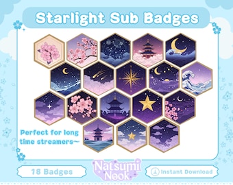 Starlight Twitch Sub Badges: Japanese Theme, Pastel Stream Icons (Digital Download)