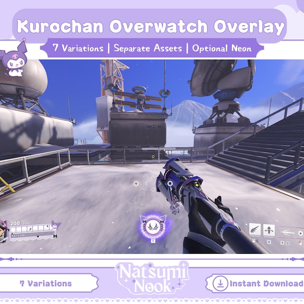 Kurochan Lilac Lace Overwatch Overlay | HUD Customizable Overwatch 2 Game | Purple Cute Stream Overlay Twitch OBS YouTube | Overwatch Emotes