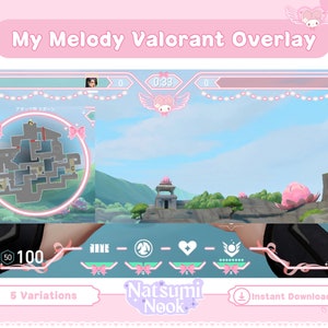 Melochan Pink Ribbon Valorant Overlay | HUD Customizable Valorant Game | Pink Cute Stream Overlay Twitch OBS YouTube | Valorant Emotes