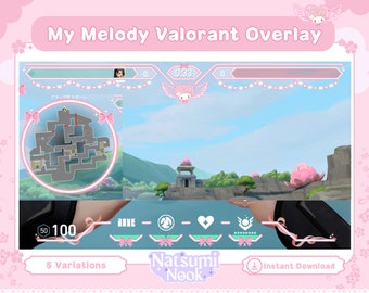 Melochan Pink Ribbon Valorant Overlay | HUD Customizable Valorant Game | Pink Cute Stream Overlay Twitch OBS YouTube | Valorant Emotes