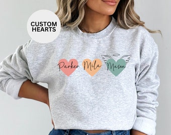 Custom Angel Baby Keepsake, Angel Mama Memorial Gift, Infant Loss Gift Personalized Sweatshirt Kids Names Custom Memorial Mom Sweatshirt