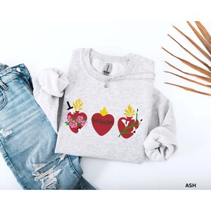 Holy Hearts Catholic Sweatshirt, Sacred Heart Sweatshirt, Catholic Valentine Sweatshirt, Sacred Heart of Jesus Sweatshirt, Catholic Gift