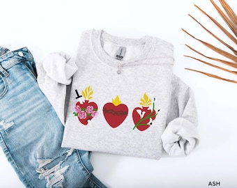 Holy Hearts Catholic Sweatshirt, Sacred Heart Sweatshirt, Catholic Valentine Sweatshirt, Sacred Heart of Jesus Sweatshirt, Catholic Gift