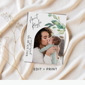 Tarjeta de propuesta de madrina imprimible, propuesta de padrino personalizada, tarjeta de madrina de ahijado, madrina imprimible, ¿Quieres ser mi madrina?
