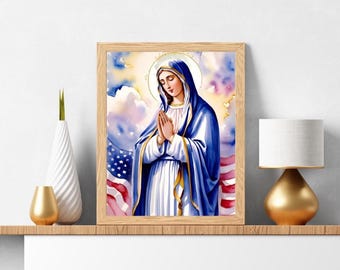 Gesegnete Mutter Amerika DRUCKBAR, Beten Sie für Amerika Poster, Mary Wandkunst, Mary Poster, katholische Kunst, katholisches Poster, katholische USA Kunst