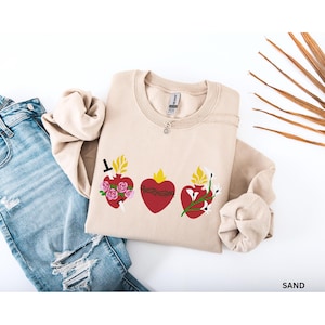 Holy Hearts Catholic Sweatshirt, Sacred Heart Sweatshirt, Catholic Valentine Sweatshirt, Sacred Heart of Jesus Sweatshirt, Catholic Gift
