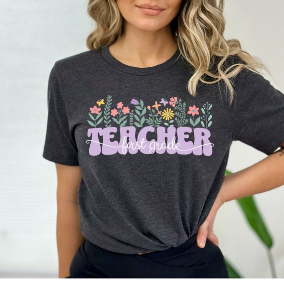 Retro Floral Teacher Shirt, First Grade Teacher Gift, Purple Teacher Shirt, Teacher Appreciation, Retro Teacher, New Teacher School Shirt