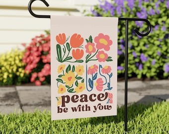 Peace Be With You Garden Banner, Peace Flag, Catholic Flag, Catholic Home Decor, Peace Garden Flag, Retro Catholic Flag, Retro Flower Flag