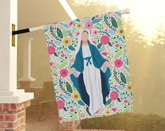 Catholic Garden Flag, Blessed Mother Decor, Catholic House Banner, Catholic Home Gift, Mary Flag, Mary Gift, Catholic Gift