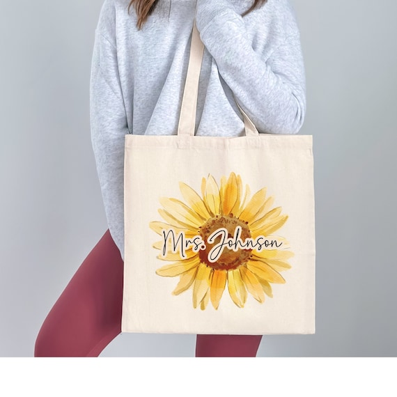 Sunflower Teacher Gift, Custom Teacher Bag, Teacher Appreciation Gift, End of Year Gift, Personalized Teacher Gift, Teacher Name Custom Tote