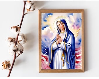 Gesegnete Mutter Amerika DRUCKBAR, Beten Sie für Amerika Poster, Mary Wandkunst, Mary Poster, katholische Kunst, katholisches Poster, katholische USA Kunst