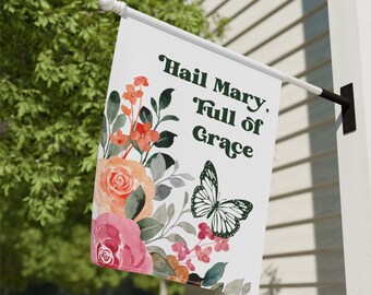 Hail Mary Garden Flag, Catholic Flag, Catholic Home Decor, Mary Flag, Catholic Banner, Catholic Gift, Catholic Decor, Blessed Mother Flag