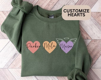 Custom Angel Baby Keepsake, Angel Mama Memorial Gift, Infant Loss Gift Personalized Sweatshirt Kids Names Custom Memorial Mom Sweatshirt