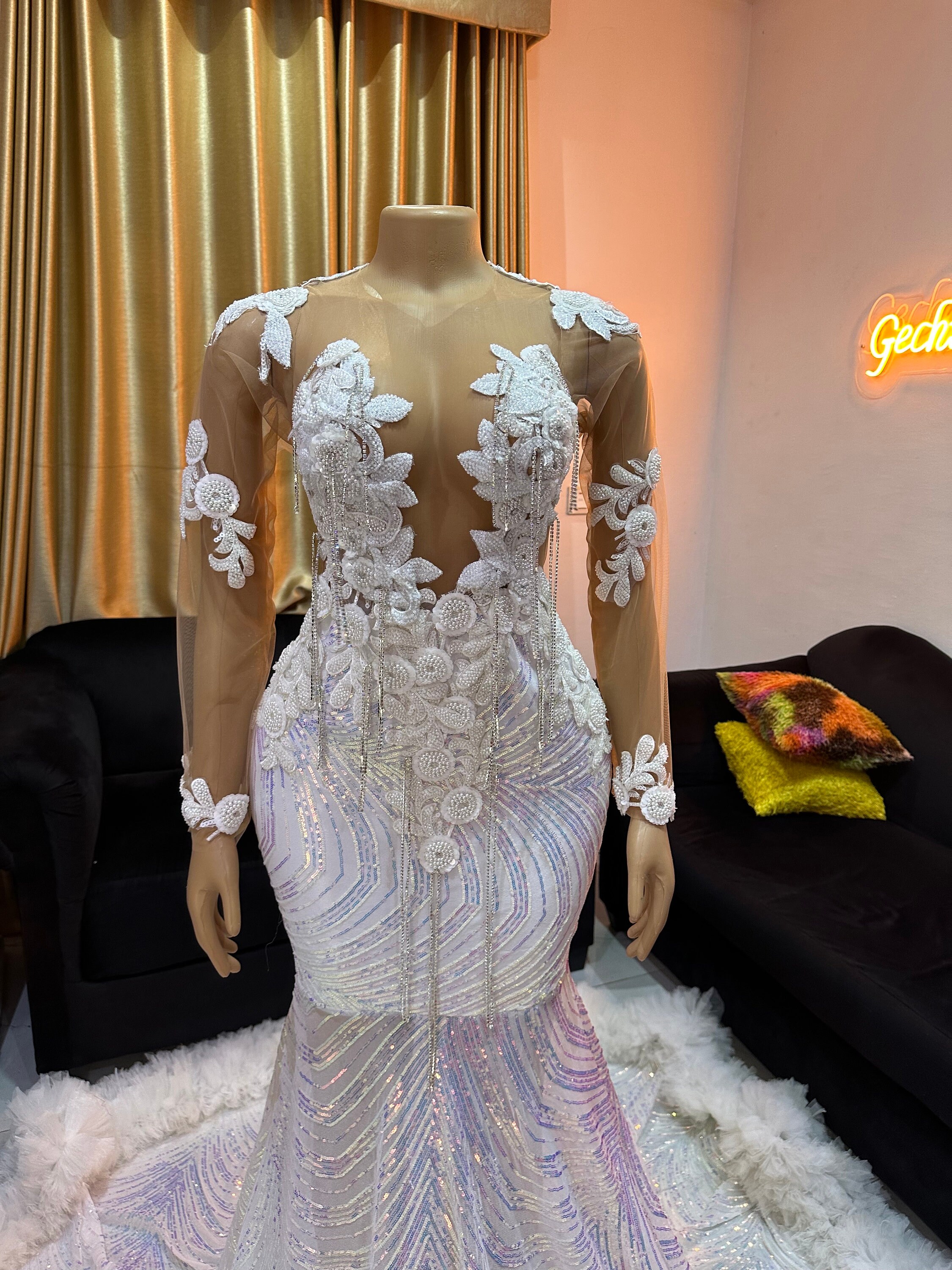Mermaid Prom Dress,White Evening Dress main image 1