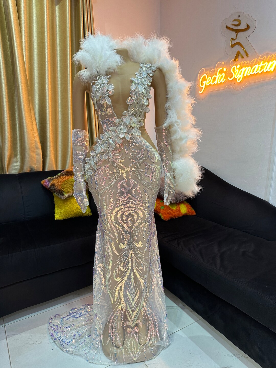 Black Girl African Girl Prom Gowns Evening Formal Dresses Shiny Evening Dress Y1381