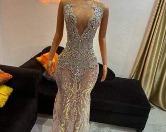 Luxury Prom Wedding dress, exquisite wedding dress, shimmery dresses, reception gown, Evening dresses, long prom dress, Rhinestone crystal