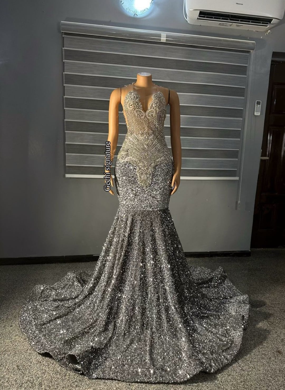 Silver Rhinestone Mermaid Prom Dress, Evening Dress, Reception Dress ...