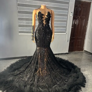 Black wedding dress, Black long prom dress, African lace reception dress, Mermaid lace prom dress, Trending prom dresses, Black prom dress