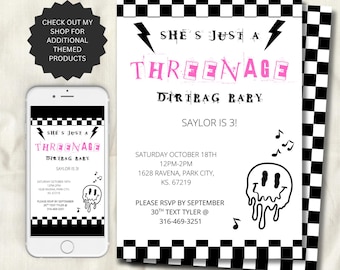 Threenage Dirtbag Birthday Invitation: Rock Grunge Party (Digital Download)