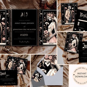 Gotische Hochzeitseinladung, Hochzeitseinladungen, Hochzeit lädt ein, Halloween-Hochzeitseinladung, Tag der Toten Hochzeit, schwarze Hochzeit einladen