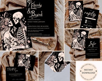 Sjabloon bruiloft uitnodiging gotisch skelet: Halloween-canvabundel (direct downloaden)