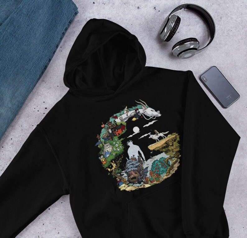 Studio Ghibli Inspired Hoodie Cozy Anime Fan Apparel for Casual Wear Perfect Otaku Gift, Ghibli Movie Merch, totoro image 1