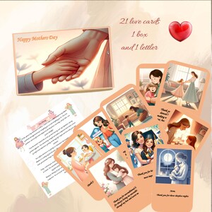 Muttertag Dankeskarten von Tochter - 20+ digitale Dankbarkeitskarten Set mit DIY Box-Vorlage und herzlichem Brief an Mama