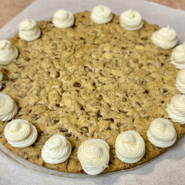 Homemade Chocolate Chip Cookie Cake with Vanilla Bean Buttercream Frosting, Birthday Cake, Baby Shower, Sweet Treat, Frosted Cookie