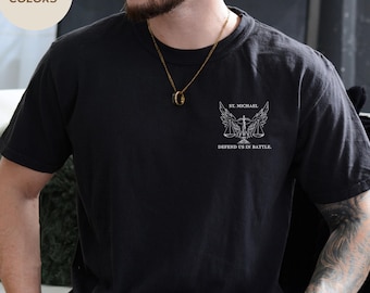 Saint Michael Archangel Catholic Men Gift Shirt Saint Michaels Gift For Catholic Dad Shirt Christianity Catholic Saint Minimalist Mens Shirt
