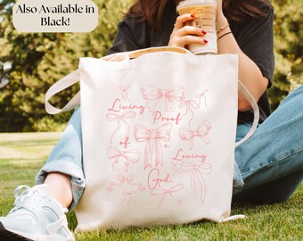 Coquette Bow Christian Bible Tote Bag Canvas for Women,Church Catholic Mass Tote Bag Godly Gifts,Christian Aesthetic Coquette Girl Gifts
