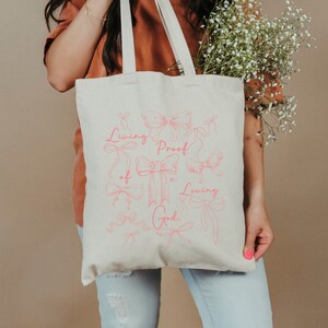 Coquette Bow Christian Bible Tote Bag Canvas for Women,Church Catholic Mass Tote Bag Godly Gifts,Christian Aesthetic Coquette Girl Gifts image 3