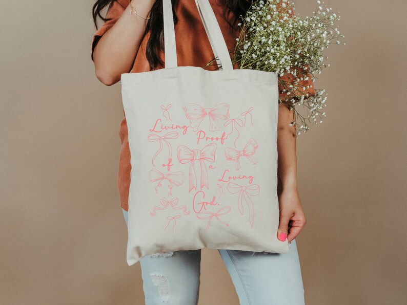 Coquette Bow Christian Bible Tote Bag Canvas for Women,Church Catholic Mass Tote Bag Godly Gifts,Christian Aesthetic Coquette Girl Gifts image 3