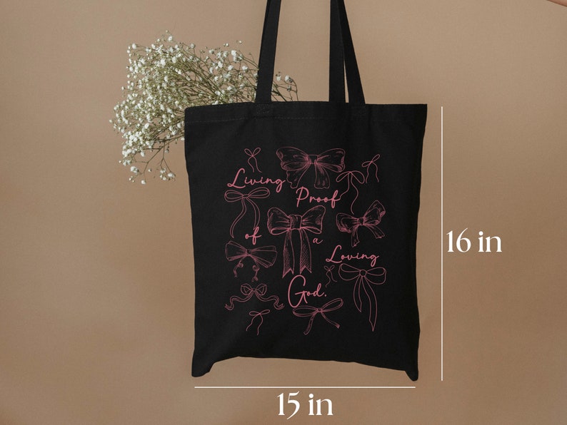 Coquette Bow Christian Bible Tote Bag Canvas for Women,Church Catholic Mass Tote Bag Godly Gifts,Christian Aesthetic Coquette Girl Gifts image 4