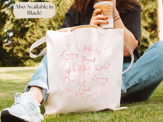 Coquette Bow Christian Bible Tote Bag Canvas for Women,Church Catholic Mass Tote Bag Godly Gifts,Christian Aesthetic Coquette Girl Gifts
