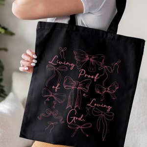 Coquette Bow Christian Bible Tote Bag Canvas for Women,Church Catholic Mass Tote Bag Godly Gifts,Christian Aesthetic Coquette Girl Gifts Black