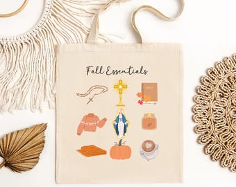 Fall Catholic Canvas Tote Bag for Women,Catholic Tote bag Marian,Autumn Catholic Girl Godly Gifts,Catholic Bible Merch Tote Bag Giftful