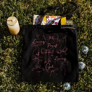 Coquette Bow Christian Bible Tote Bag Canvas for Women,Church Catholic Mass Tote Bag Godly Gifts,Christian Aesthetic Coquette Girl Gifts image 6