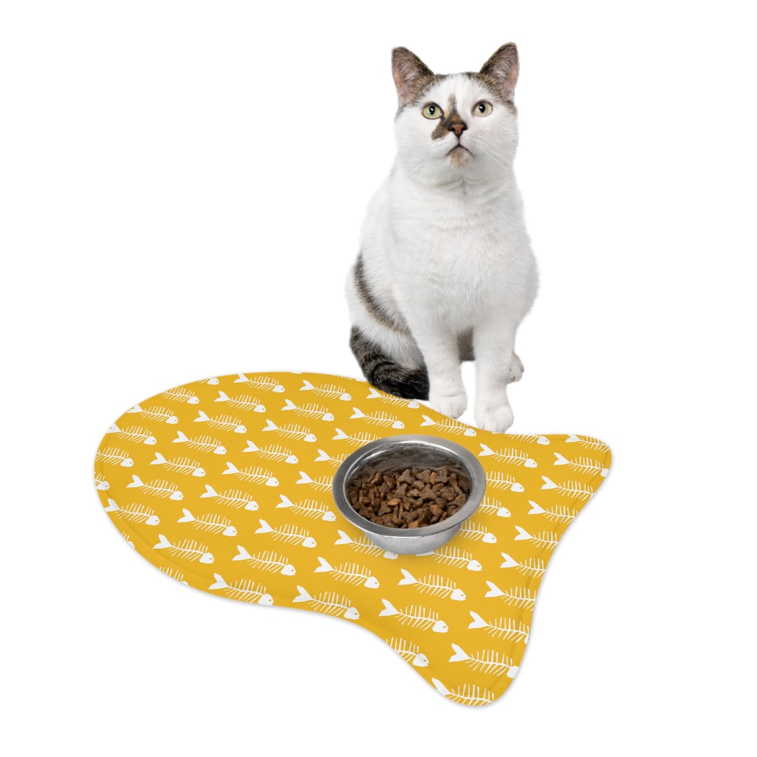 Fishbone Pet Feeding Mats, Yellow Cat Mat, Dog Placement, Cat Bowl Mat