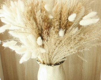 Ramo grande de hierba de la pampa con colas de conejo – Decoración natural seca para bodas – Tallos bohemios para centro de mesa – Arreglo floral al por mayor