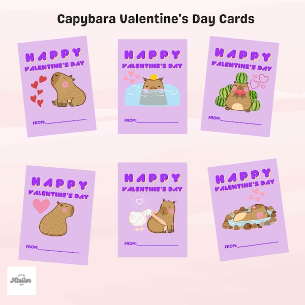 Capybara Valentine's Day Cards, Cute Capybara, Valentine's Day Cards, Valentine's Day Gift Tags, Instant Download Cards