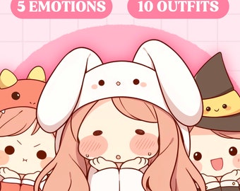 PNGTuber Model - 10 Outfits | Chibi Girl PNGTuber Premade Model | Chibi PNGTuber Asset | Cute PNG Tuber Model | Vtuber Model, VeadoTube