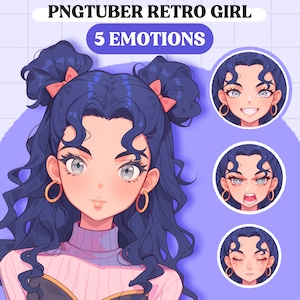 Leuk pngTuber-model | Retro meisje pngTuber kant-en-klaar model | VeadoTube-model | Leuk png-knolmodel | Vtuber-model, reactief png-bestand, GIFTuber