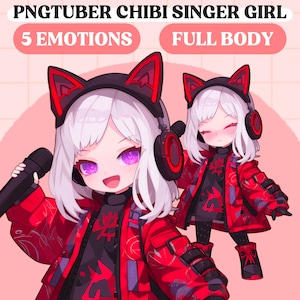 PNGTuber Model | Cute Chibi Singer Girl PNGTuber Premade Model | Chibi PNG Tuber Model | Cute PNGTuber Assets | Full Body Vtuber, Veadotube