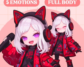 PNGTuber Model | Cute Chibi Singer Girl PNGTuber Premade Model | Chibi PNG Tuber Model | Cute PNGTuber Assets | Full Body Vtuber, Veadotube